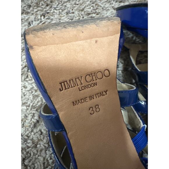 Jimmy Choo Blue Pantent Leather Heels Strappy Size 8 - Picture 5 of 10